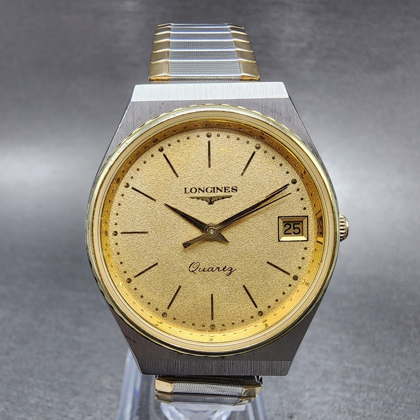 Longines Watch Men 33mm Gold Dial Two Tone Date Round PARTS0