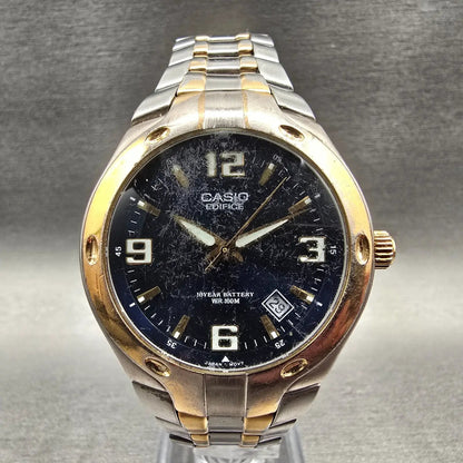 Casio Edifice Watch Men 37mm Blue Dial Two Tone Date Round EF-106 New Battery 120