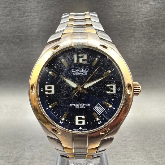 Casio Edifice Watch Men 37mm Blue Dial Two Tone Date Round EF-106 New Battery 120