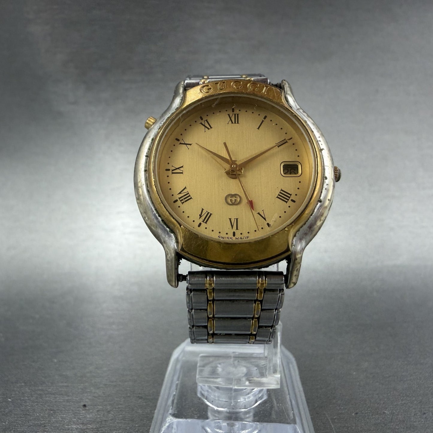 Gucci Mondiale GMT Watch Men 33mm Gold Dial Two Tone Date Round READ!!!! New Bat5