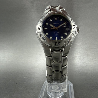 Bulova Marine Star Watch Women 27mm Blue Dial Silver Tone Date Round New Battery5