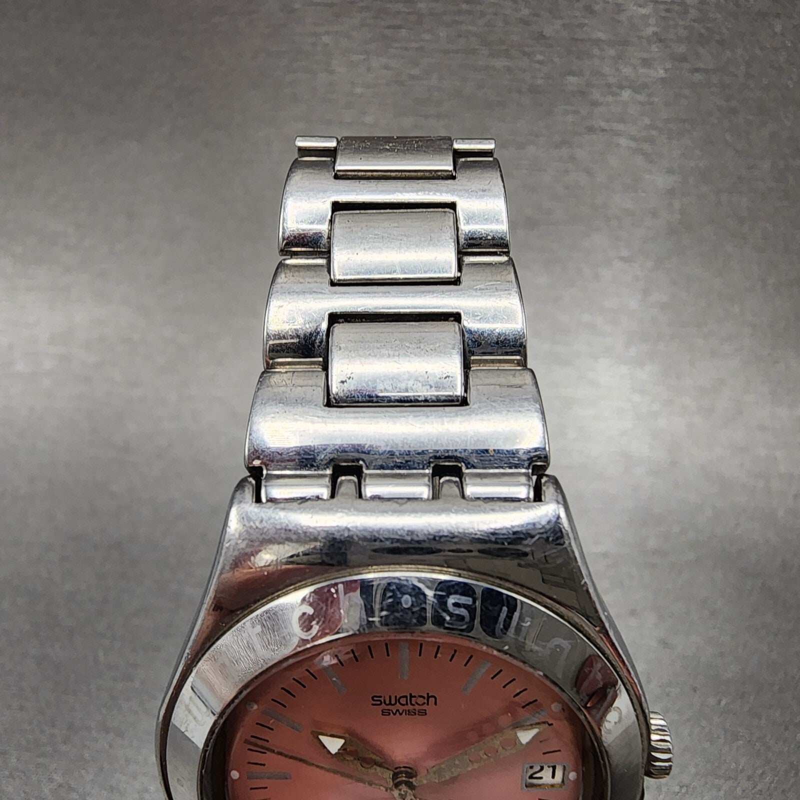 Swatch Irony Watch Women 33mm Pink Dial Steel Date Round YLS405G New Battery4