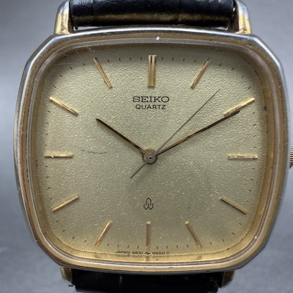 Seiko Watch Men 31mm Champagne Dial Gold Tone Rectangle 5931-5470 New Battery1