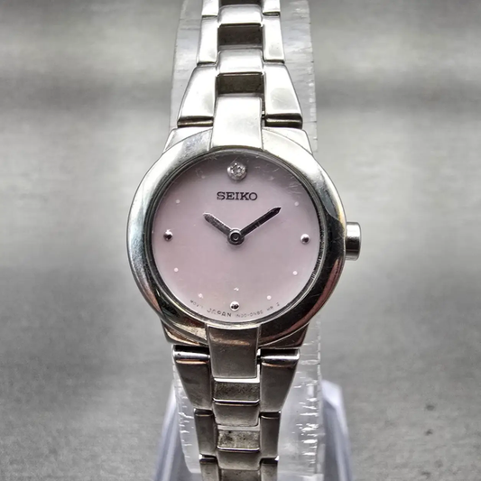Seiko Watch Women 20mm Pink MOP Dial Silver Tone Round 1N00-0GM0 New Battery0