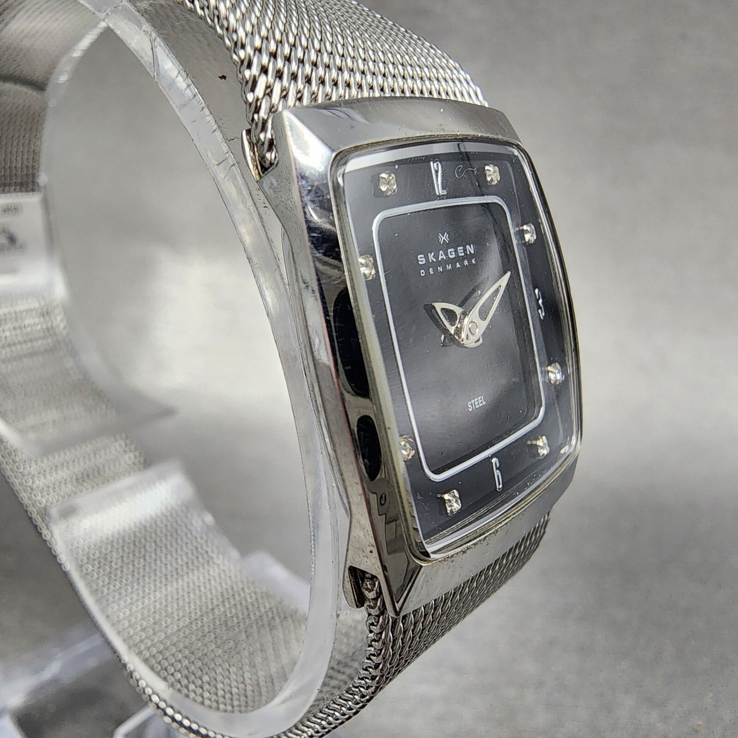 Skagen Tank Watch Women 21mm Black Dial Steel Rectangle 380XSSSSB1 New Battery3
