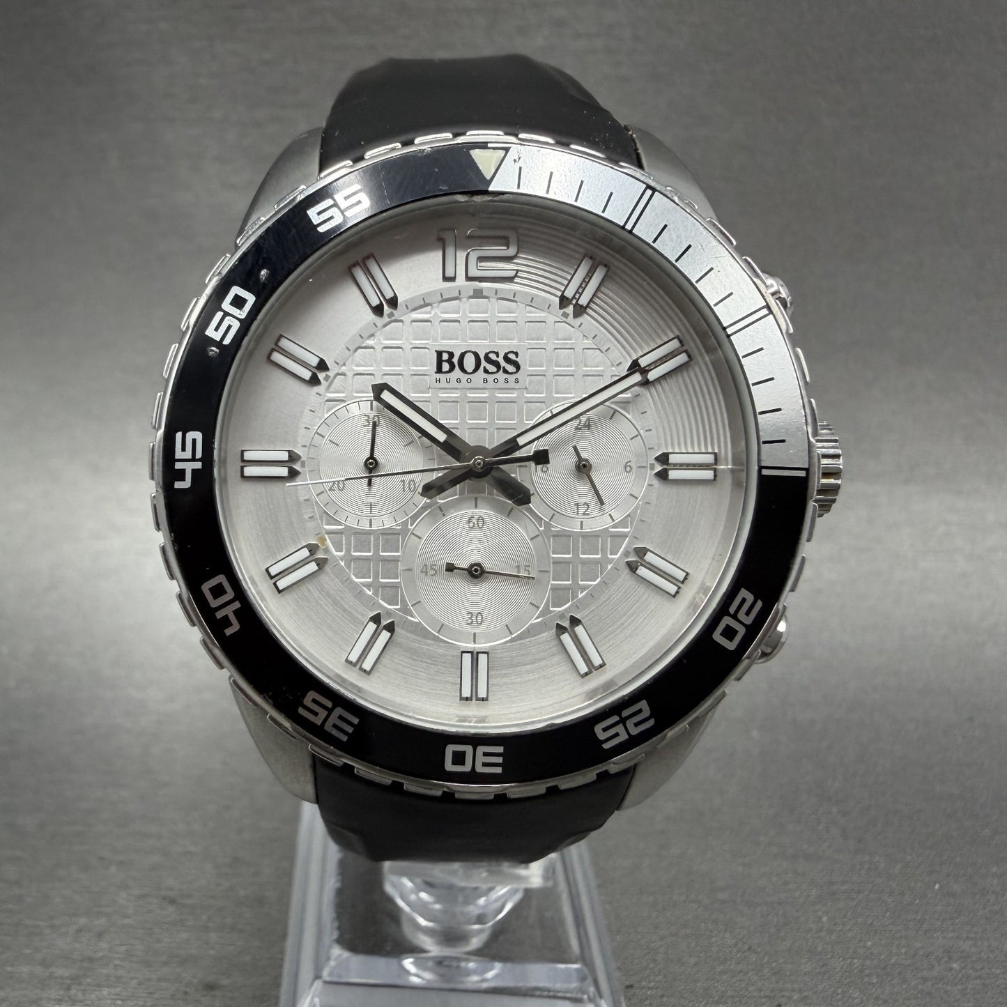Hugo Boss  Deep Blue Chronograph Watch Men 44mm White Dial Steel Date New Batt0