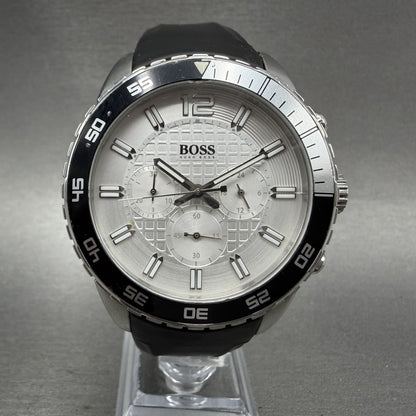 Hugo Boss  Deep Blue Chronograph Watch Men 44mm White Dial Steel Date New Batt0