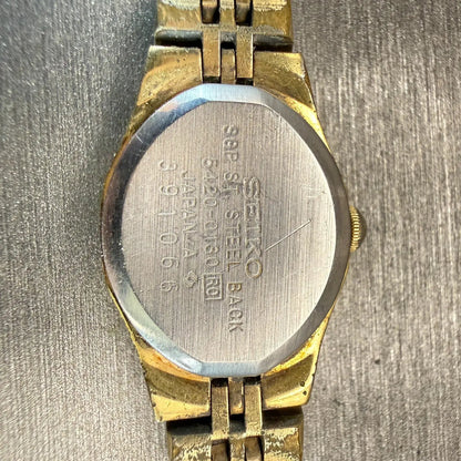Seiko Watch Women 17mm Gold Dial Gold Tone Oval 5420-0130 New Battery Vintage10