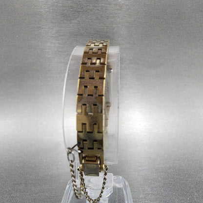 Seiko Tank Watch Women 12mm Champagne Dial Gold Tone Rectangle Manual Wind Runs7