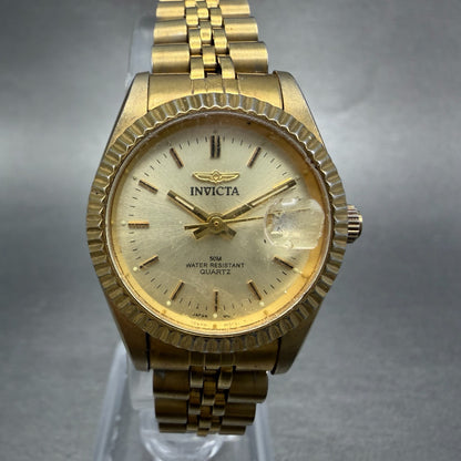 Invicta Watch Women 26mm Gold Dial Gold Tone Date Round New battery ABCD0