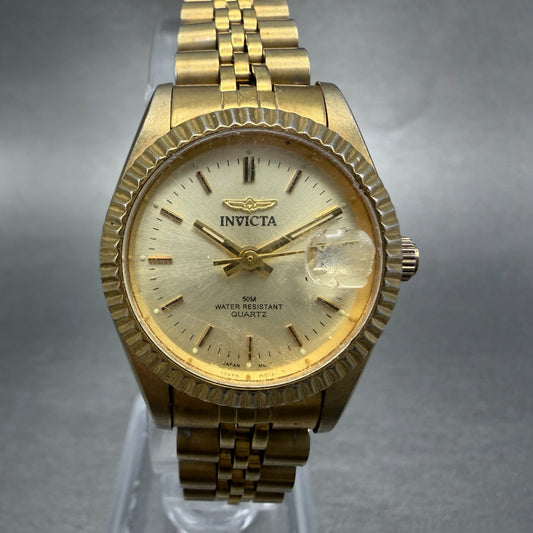 Invicta Watch Women 26mm Gold Dial Gold Tone Date Round New battery ABCD0