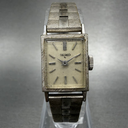Seiko Tank Watch Women 15mm White Dial Silver Tone Manual Rectangle 11-3059 Runs0
