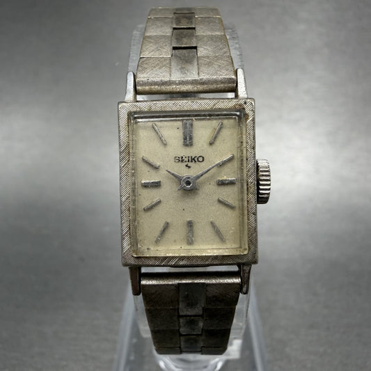 Seiko Tank Watch Women 15mm White Dial Silver Tone Manual Rectangle 11-3059 Runs0