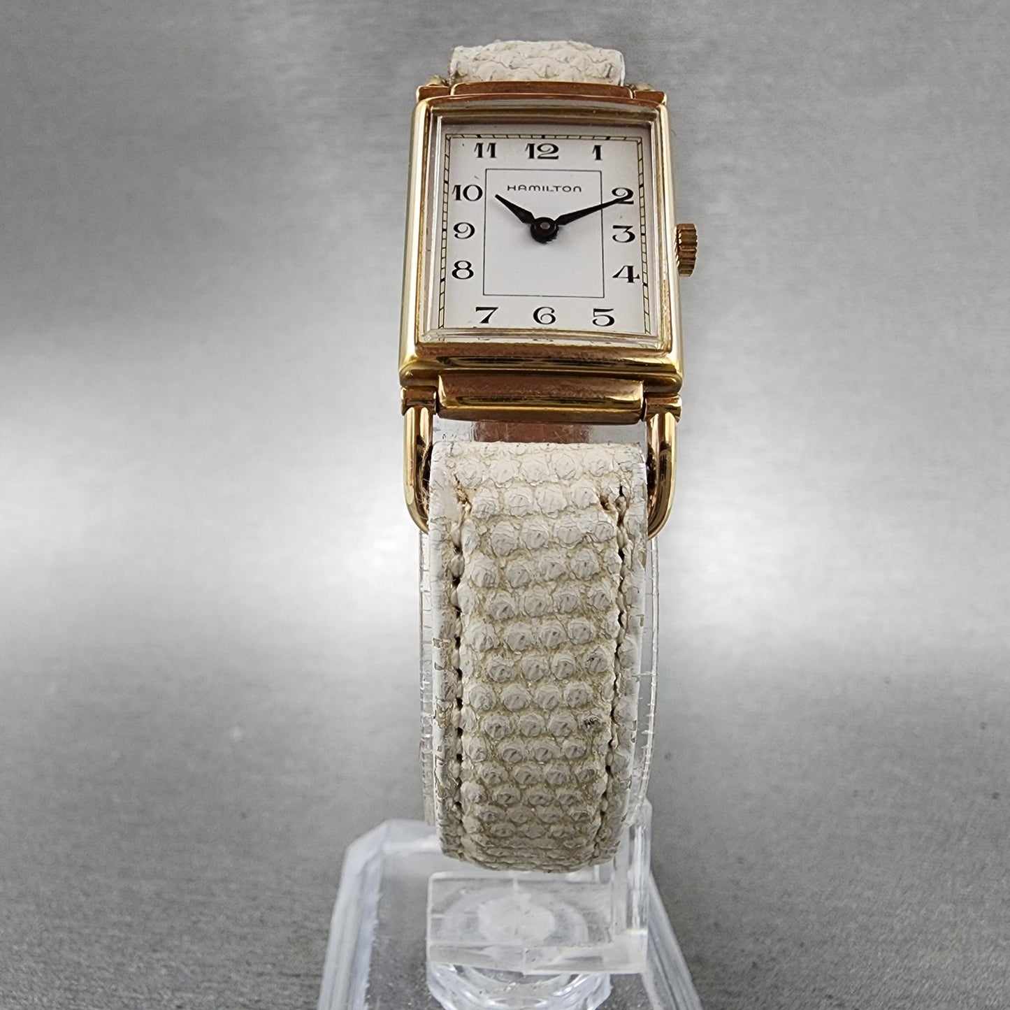 Hamilton Wilshire Tank Watch Women 18mm White Dial Rose Gold Plated New Battery5