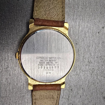 Citizen CQ Watch Men 33mm Blue Dial Gold Tone Round 6031-075609 New Battery VTG10