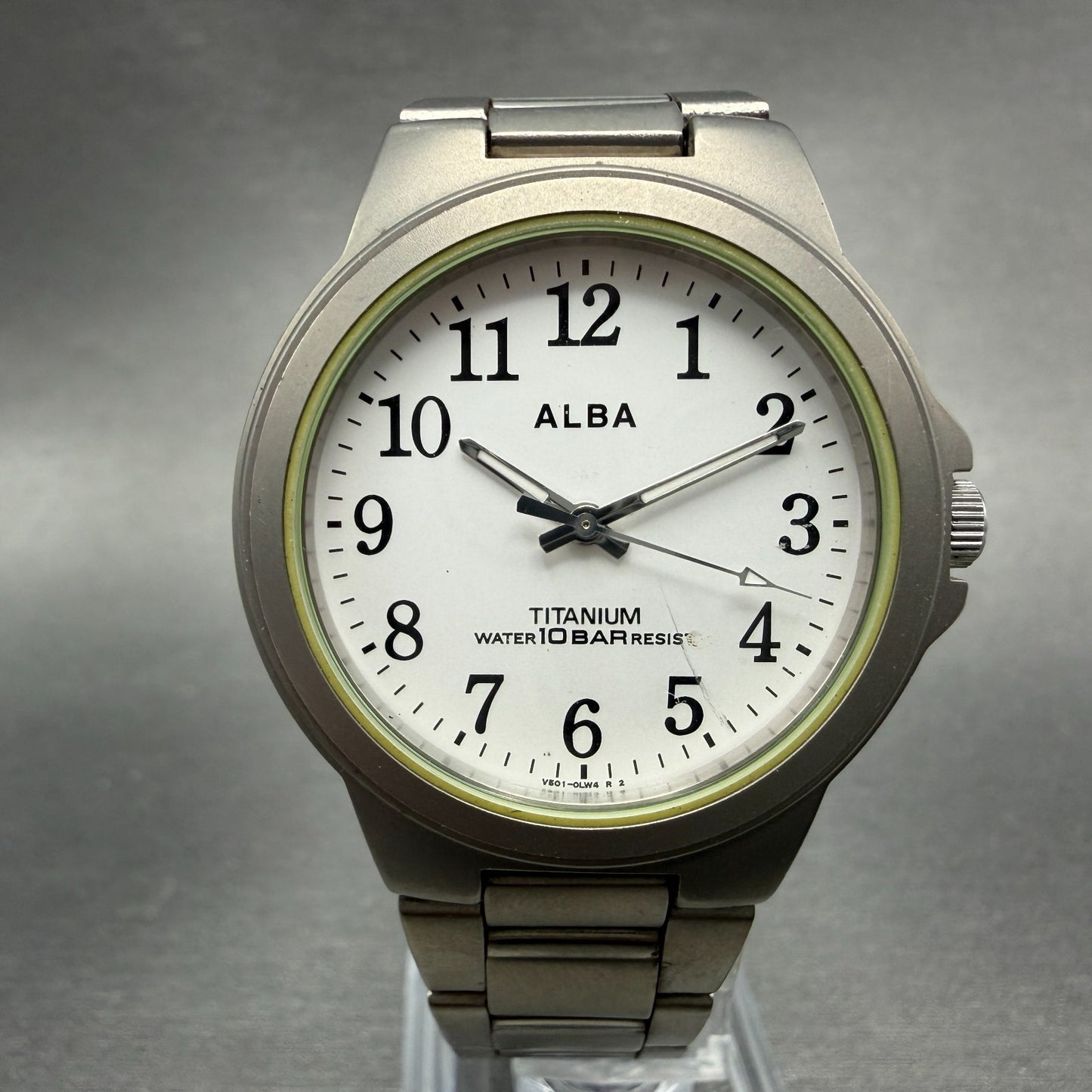 Seiko Alba Watch Men 35mm White Dial Titanium Round V501-0DN0 New Battery VTG VT0