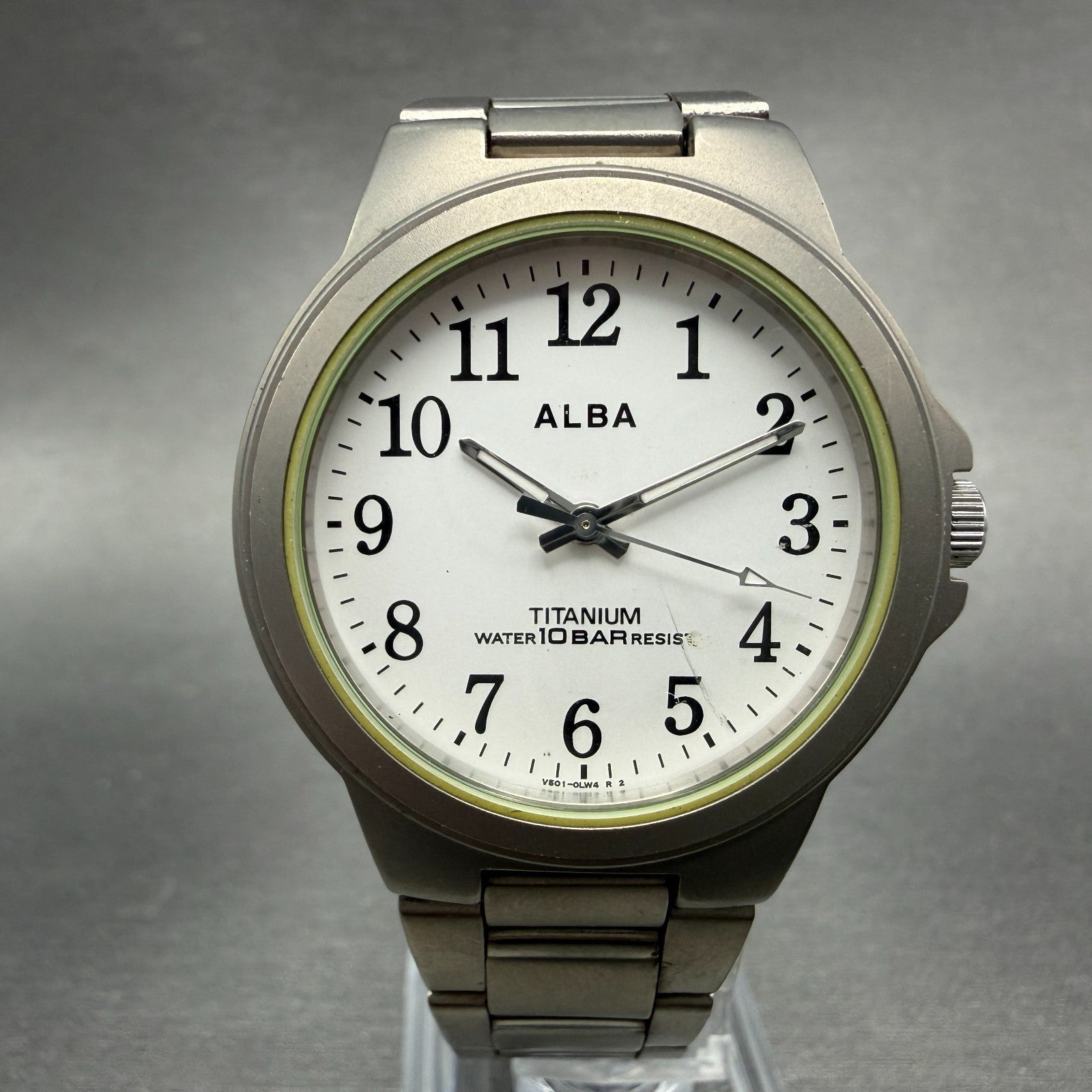 Seiko Alba Watch Men 35mm White Dial Titanium Round V501-0DN0 New Battery VTG VT0