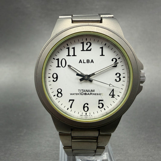 Seiko Alba Watch Men 35mm White Dial Titanium Round V501-0DN0 New Battery VTG VT0