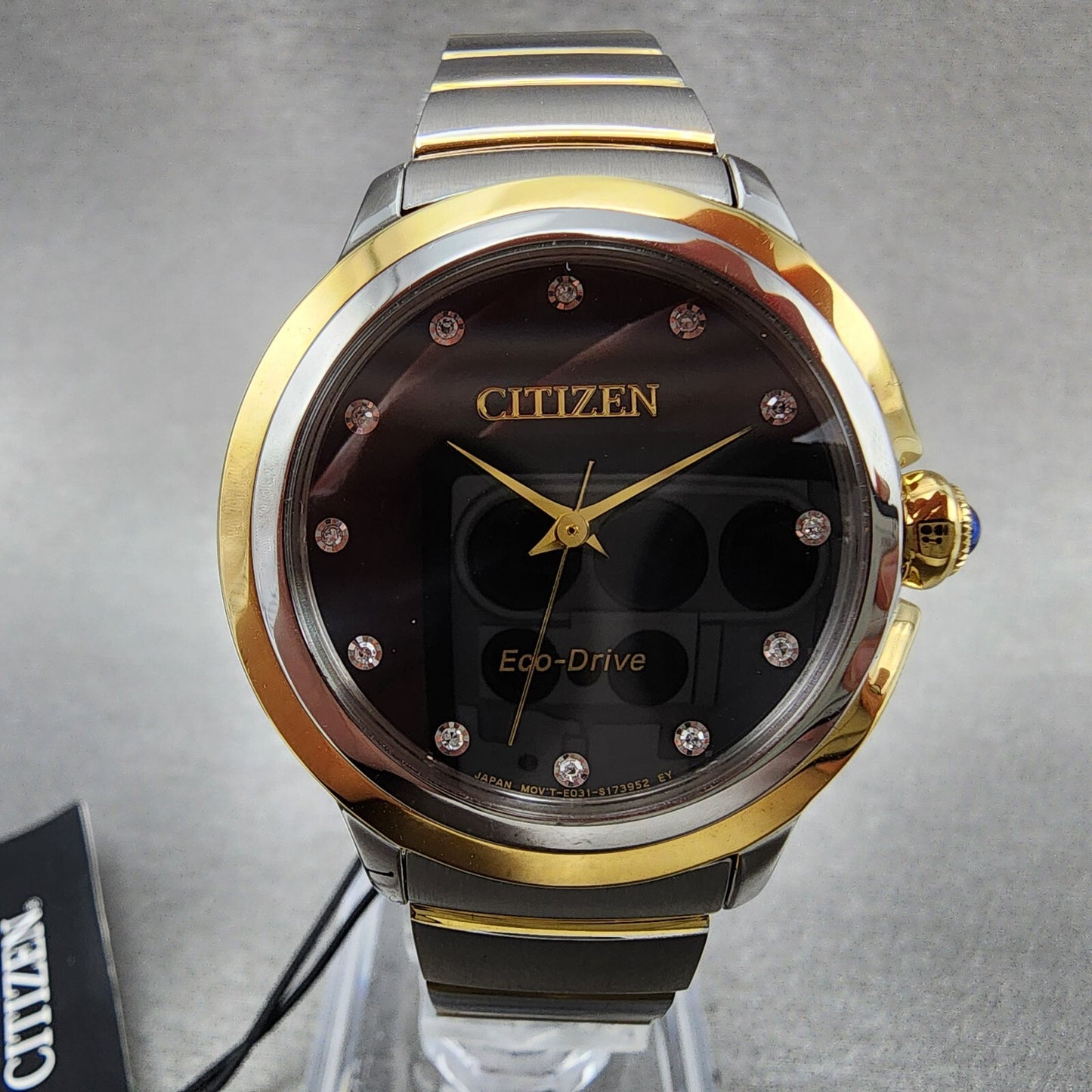 Citizen EcoDrive L Ceci Watch Women 32mm Black Dial Two Tone Diamond Runs1