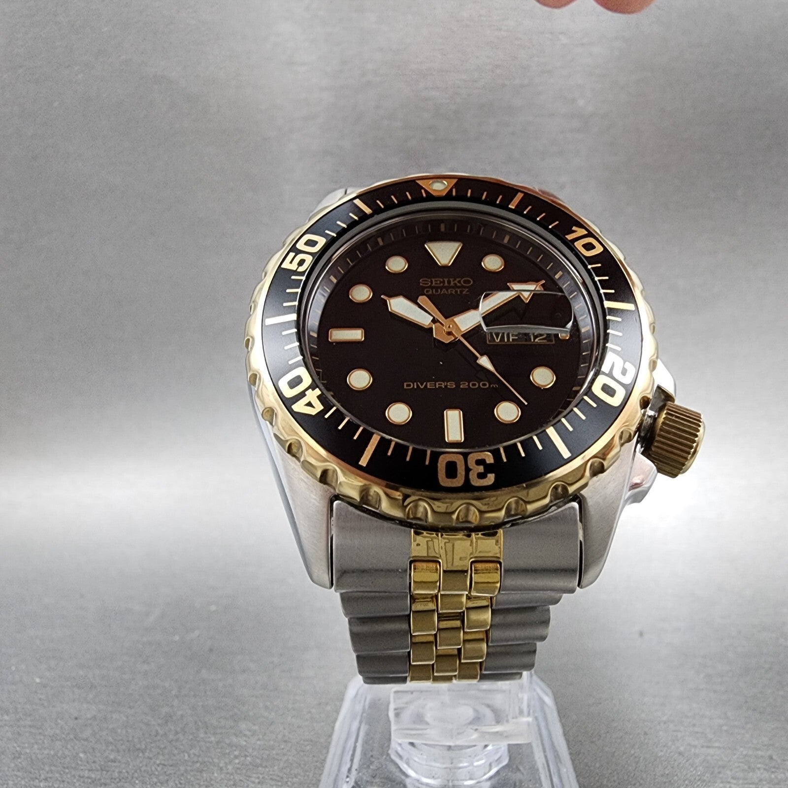 Seiko Divers Watch Men 42mm Black Dial Two Tone 7n366a29 New Battery Read!!!5