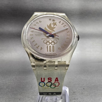 Swatch OLYMPIC TEAM Watch Men Silver Dial Clear Case Round GZ150 New Battery5