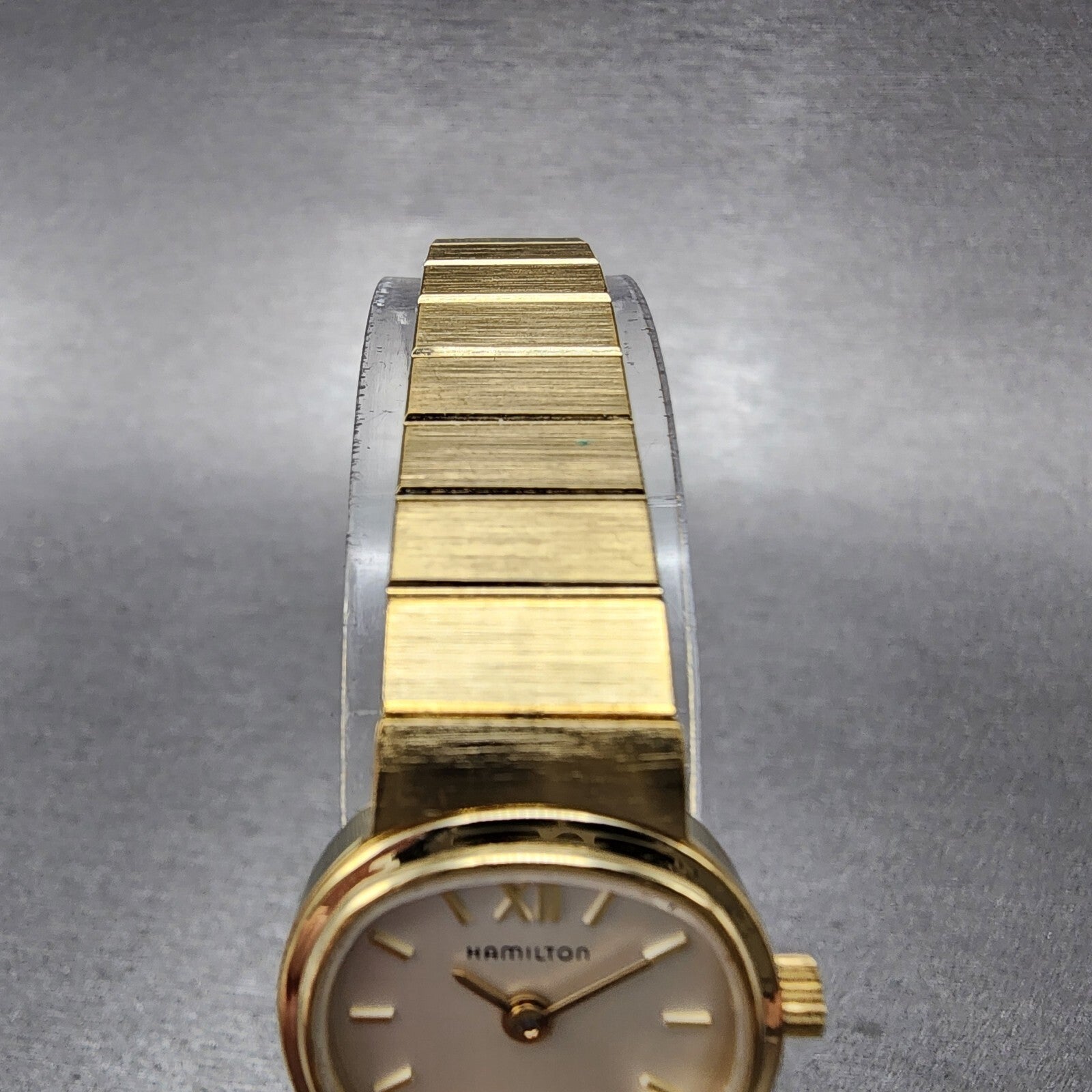 Hamilton Watch Women 19mm Cream Dial Gold Tone Rectangle Oval New Battery4