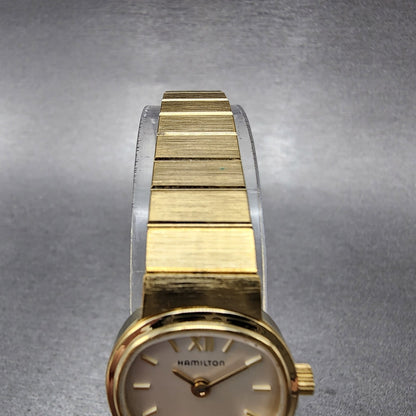 Hamilton Watch Women 19mm Cream Dial Gold Tone Rectangle Oval New Battery4