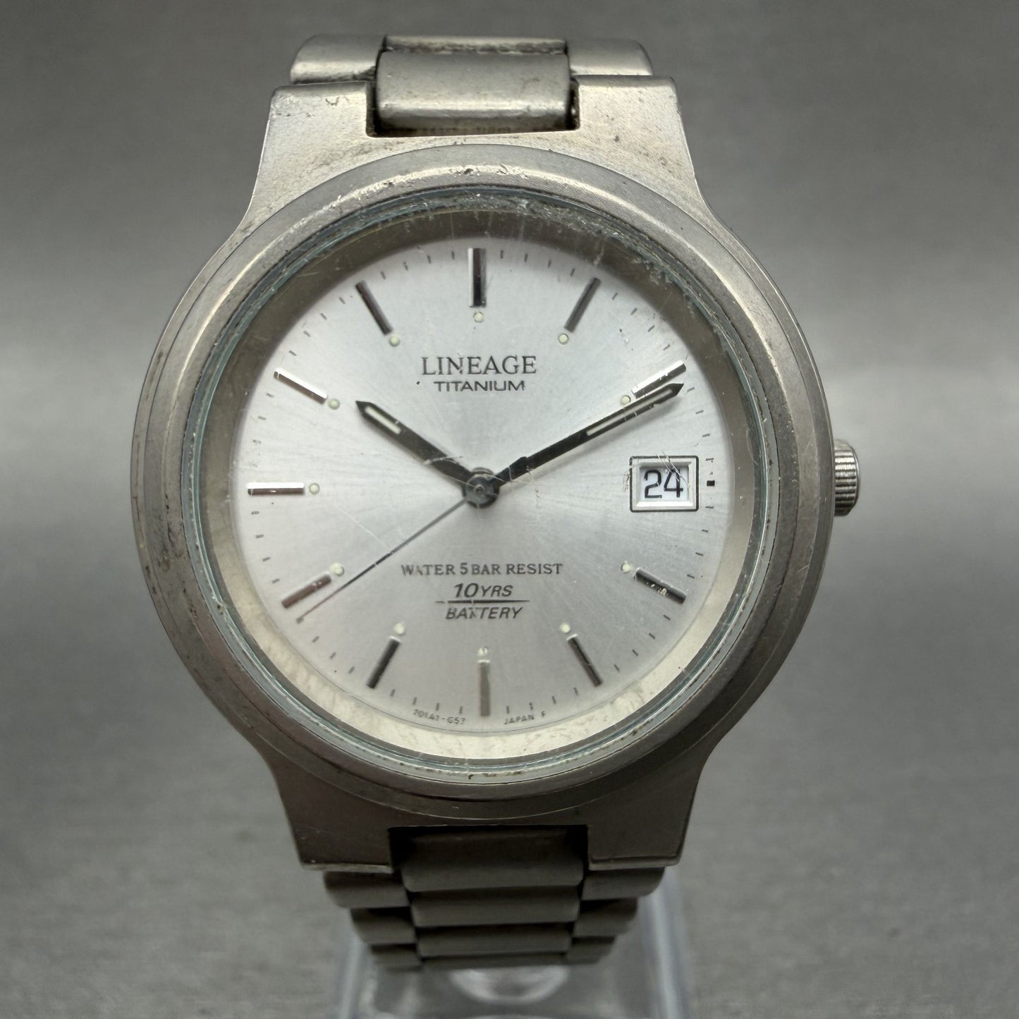 Casio Lineage Watch Men 35mm Silver Dial Titanium Date LIN150 New Battery0