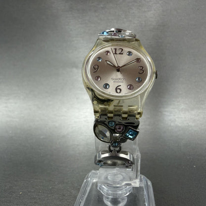 Swatch Menthol Tone Watch Women 25mm Silver Dial Clear Case Quartz LK292G NewBat5