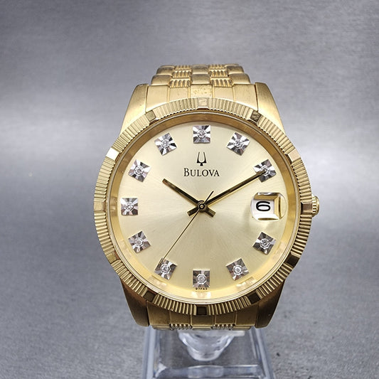Bulova President Watch Men 35mm Champagne Dial Gold Tone Daydate 97F43 New Batt0