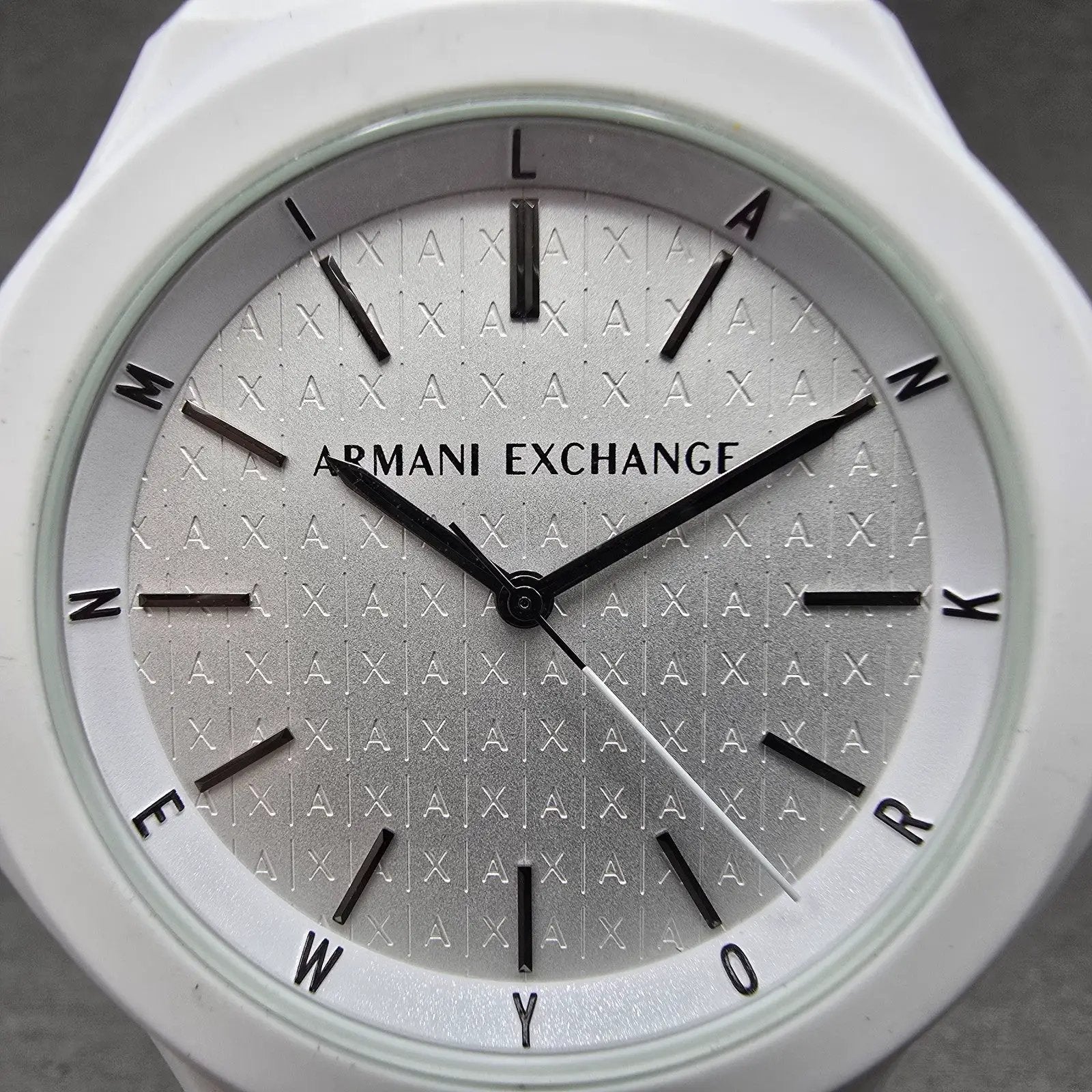 Armani Exchange Andrea Watch Men 42mm White Dial White Tone Octagon New Battery1