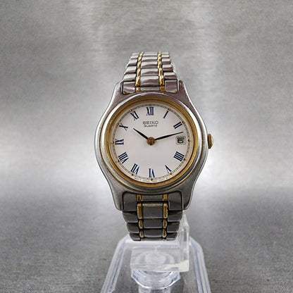 Seiko Watch Women 26mm White Dial Two Tone Date Round 7n890021 New Battery5