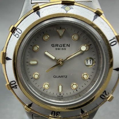 Gruen Dive Watch Women 28mm Gray Dial Two Tone Date Round 200-956.114 New Batt1