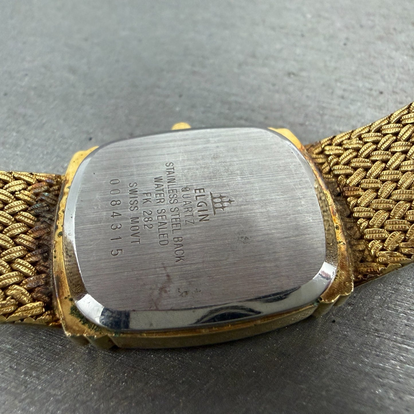 Elgin Watch Men 26mm Gold Dial Gold Tone Rectangle FK282 New Battery VTG9