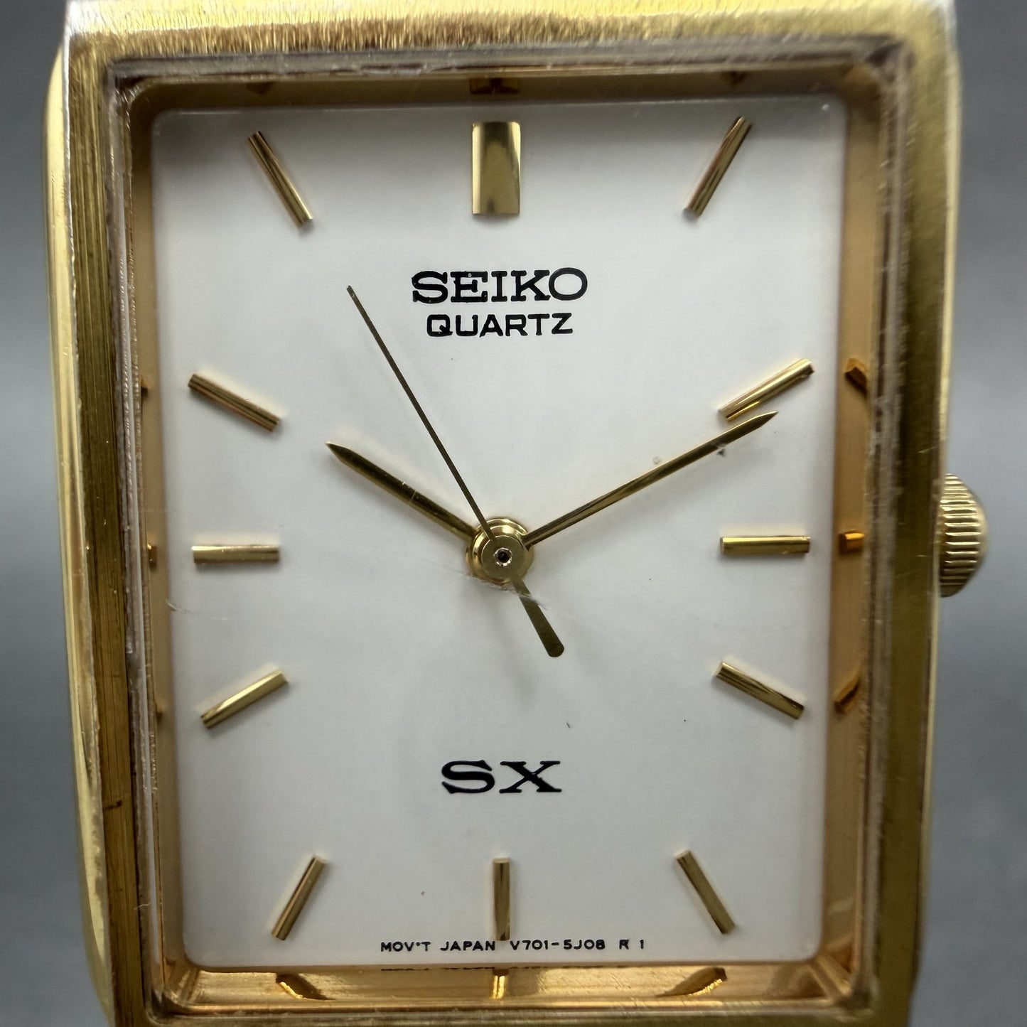 Seiko SX Tank Watch Men 24mm White Dial Gold Tone Rectangle V701-5K40 NewBattery1