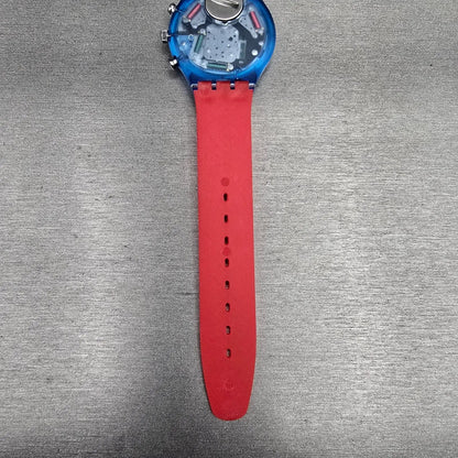 Swatch Chrono JFK Watch Men 37mm White Dial Blue Case SCN103 New Battery NOS10