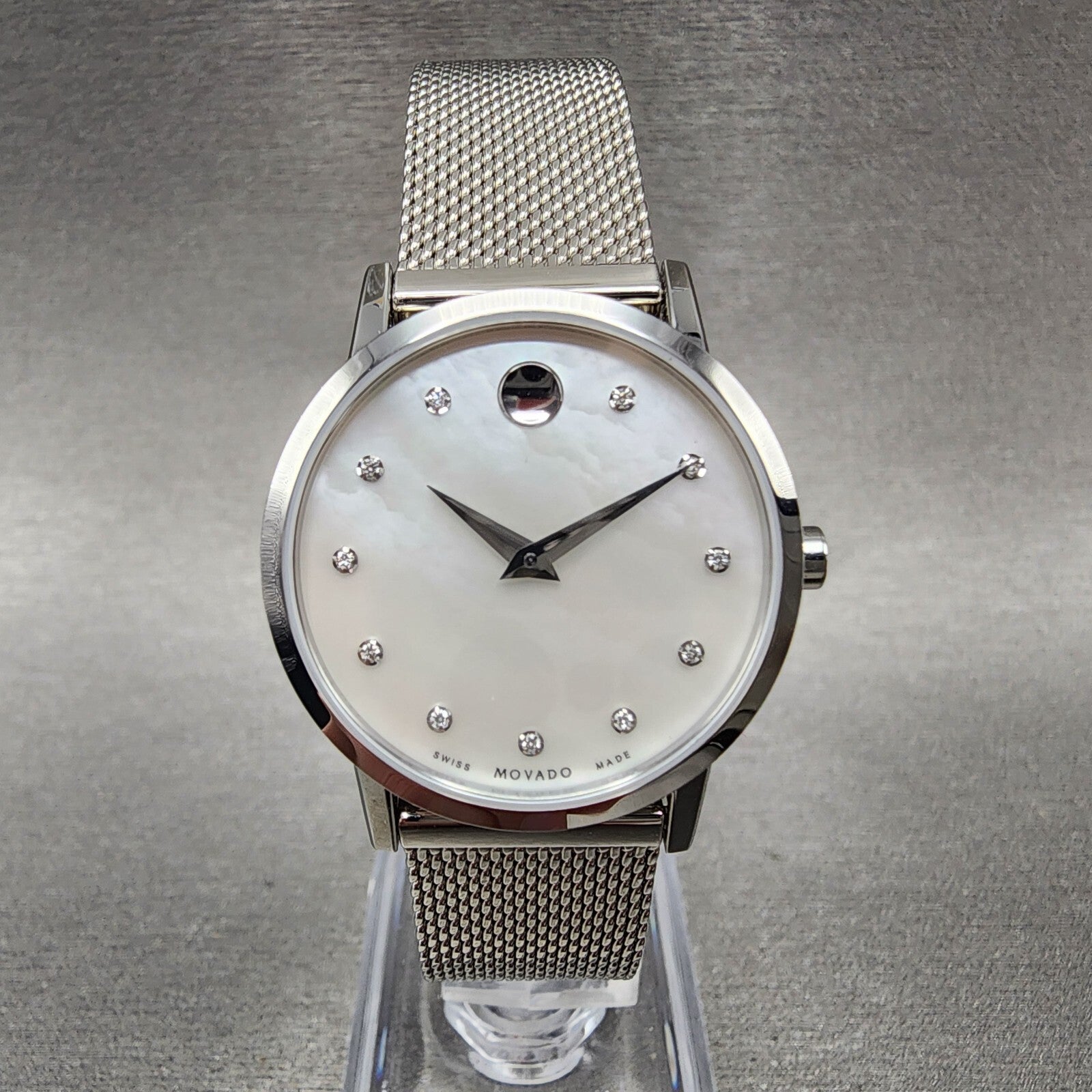 Movado Museum Watch Women 28mm MOP Dial Stainless Steel Diamond Markers New Bat2