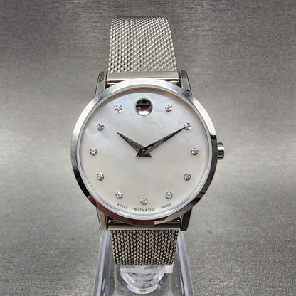 Movado Museum Watch Women 28mm MOP Dial Stainless Steel Diamond Markers New Bat2