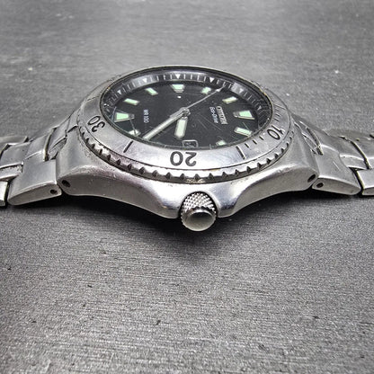 Citizen Eco-Drive Watch Men 40mm Black Dial Silver Tone Date E110-K000432 PARTSP4
