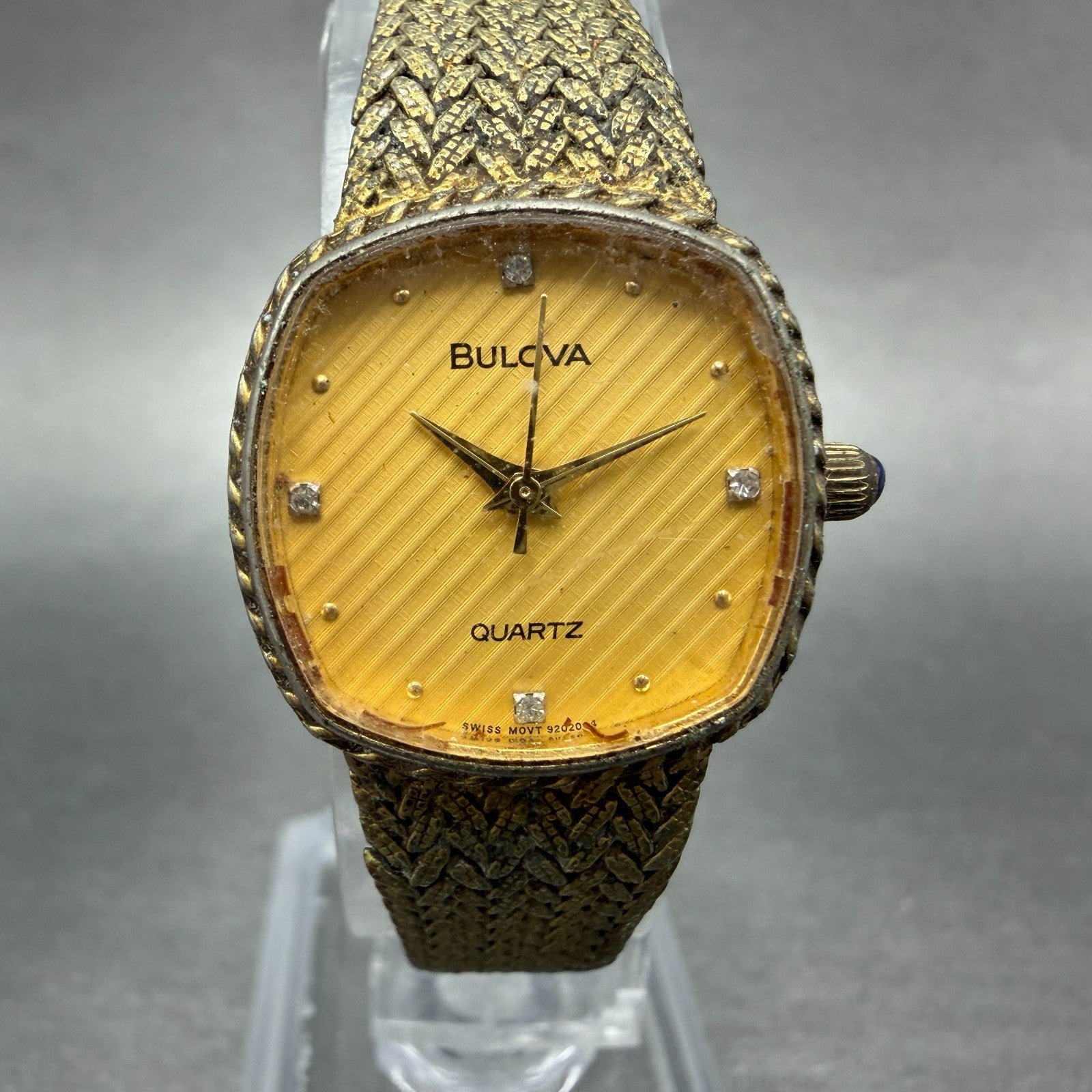 Bulova Watch Women 22mm Champagne Dial Gold Tone Square 9202004 New Battery VTG0