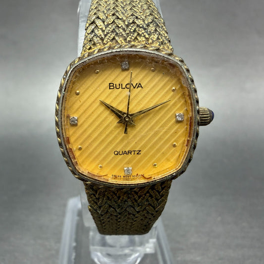 Bulova Watch Women 22mm Champagne Dial Gold Tone Square 9202004 New Battery VTG0