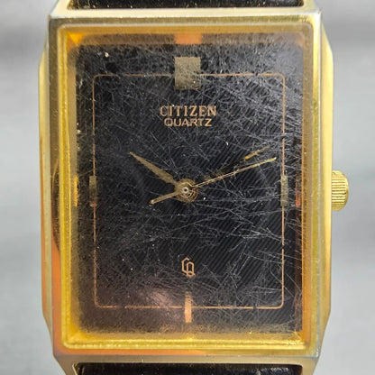Citizen CQ Watch Men 24mm Black Dial Gold Tone Rectangle 4031-915267 New Battery1