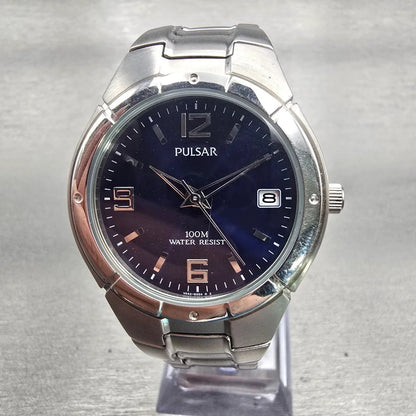 Seiko Pulsar Watch Men 37mm Blue Dial Silver Tone Date Round VX42-X051 New Batt0