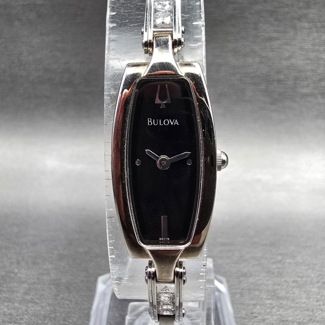 Bulova Watch Women 14mm Black Dial Silver Tone Rectangle 96T15 New Battery JP450