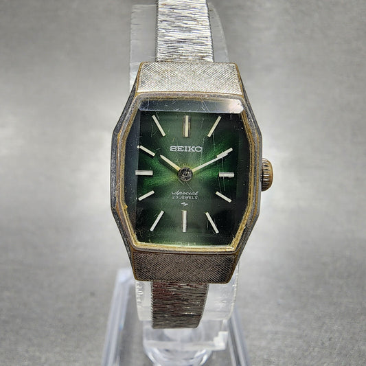 Seiko Special Watch Women 18mm Green Dial Silver Tone Manual 1140-3190 Runs