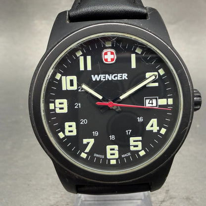 Wenger Watch Men 41mm Black Dial Black Tone Date 7281X Round New Battery0