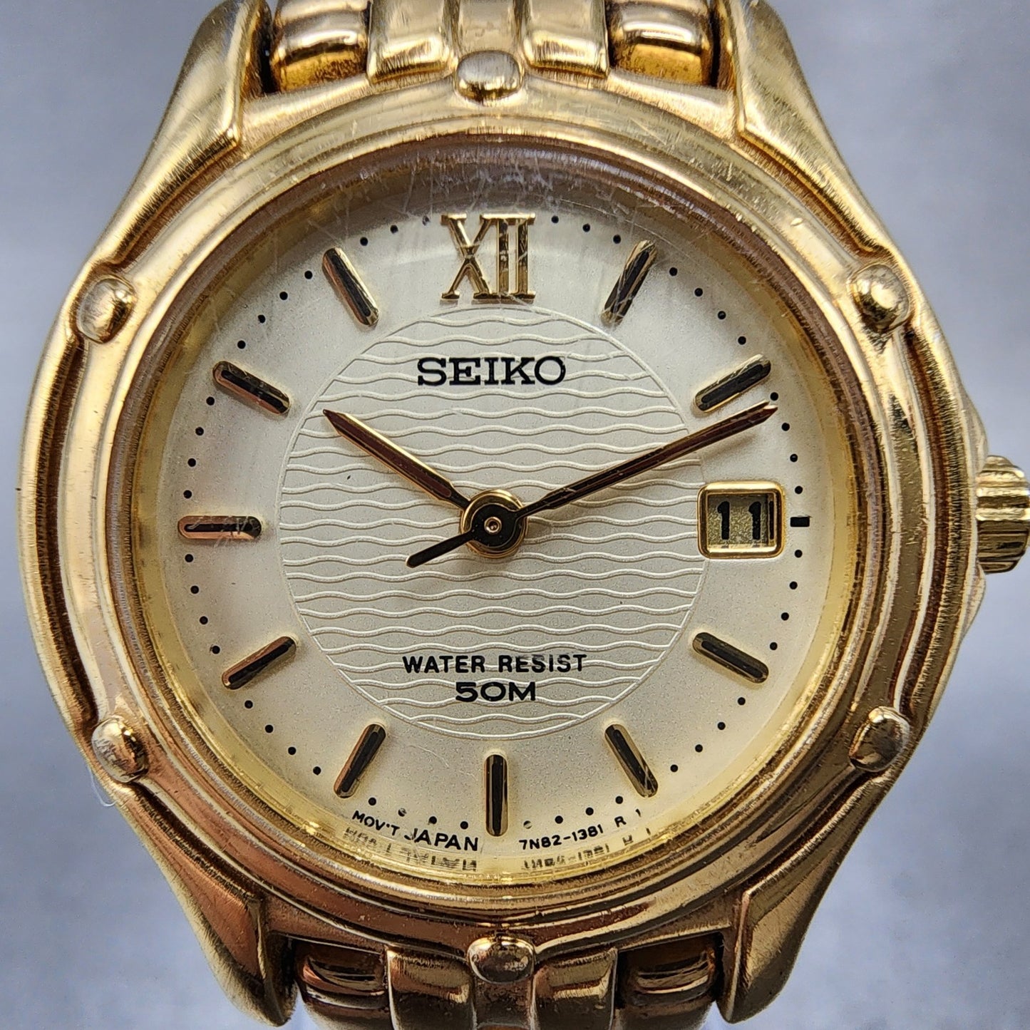 Seiko Watch Women 26mm Champagne Dial Gold Tone Date Round 7n820599 New Battery1