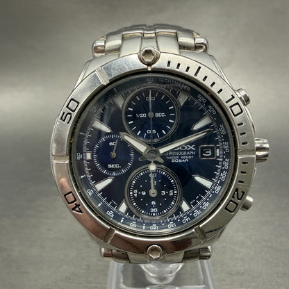 Seiko Alba Roox Chronograph Watch Men 40mm Blue Dial Silver Tone Date NewBattery0