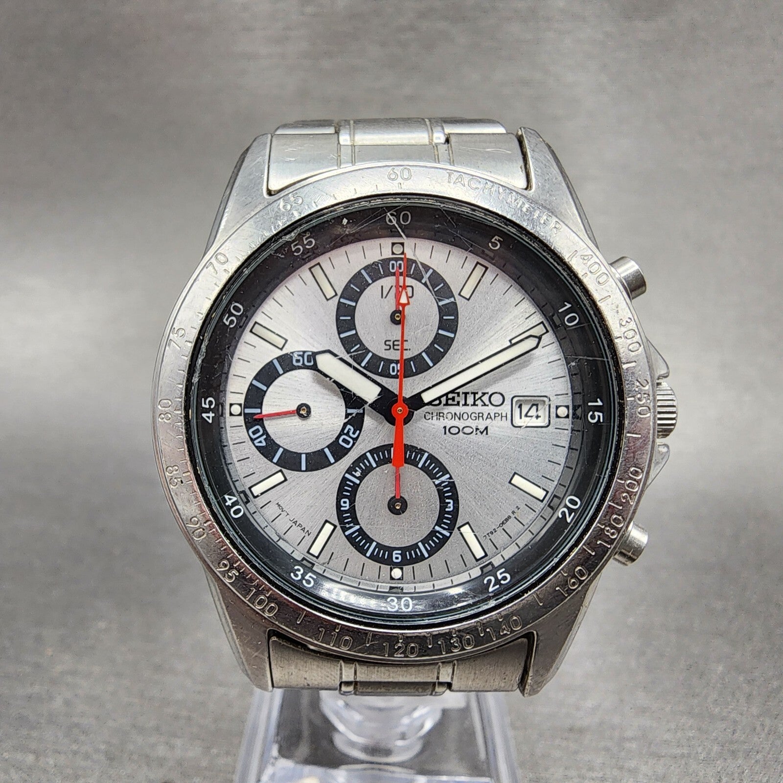 Seiko Chronograph Watch Men 40mm Silver Dial silver Tone Date 7t920dw0 Newbatt0