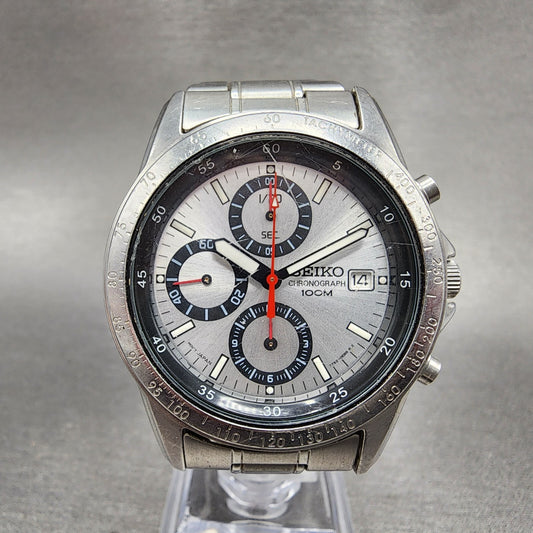 Seiko Chronograph Watch Men 40mm Silver Dial silver Tone Date 7t920dw0 Newbatt0